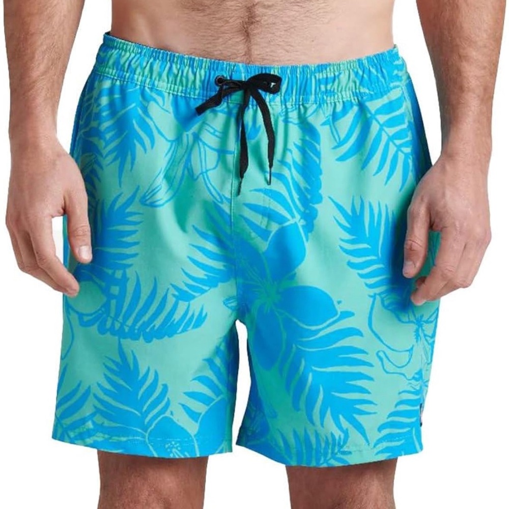 Reef Teal and Aqua Tropical Print Swim Board Shorts